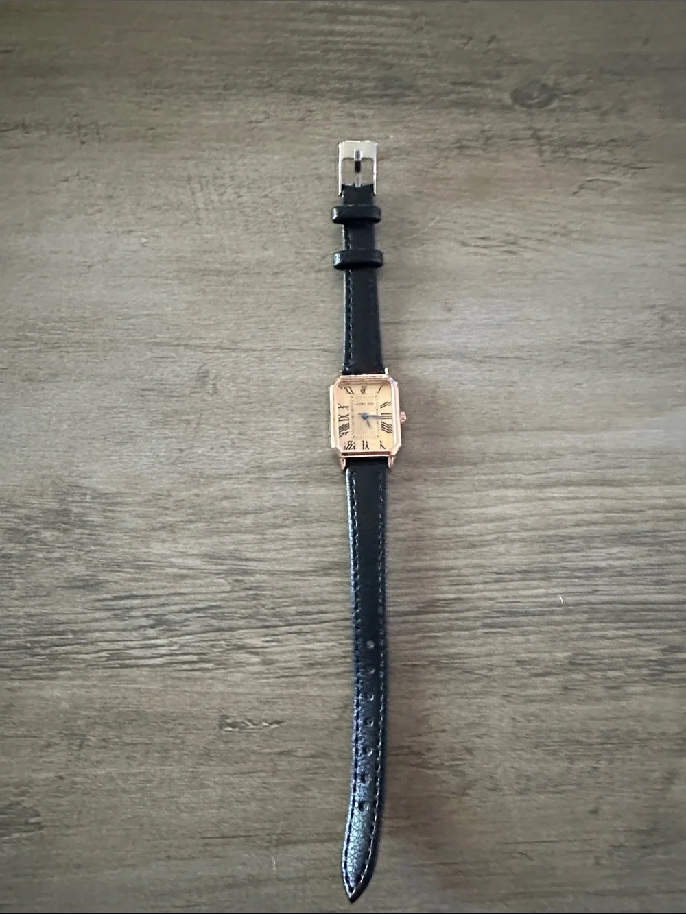 Classic Black dainty Leather Strap Watch with Gold Case